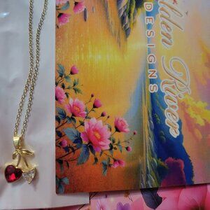 18K Gold Plated Red White Cherry Zircon Necklace